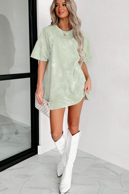 pastelgroen oversized tie-dye t-shirt met distressing NanaMacs HPTT695
