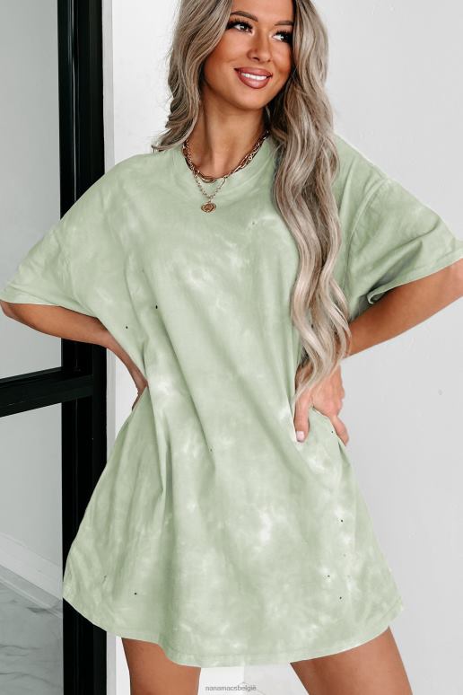pastelgroen oversized tie-dye t-shirt met distressing NanaMacs HPTT695