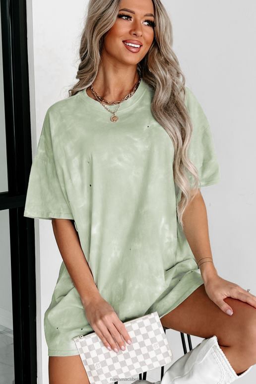 pastelgroen oversized tie-dye t-shirt met distressing NanaMacs HPTT695