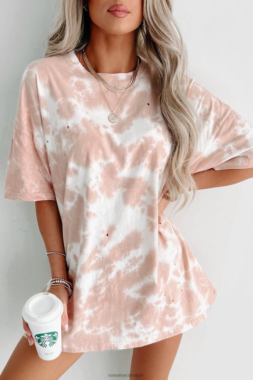 pastelroze oversized tie-dye t-shirt met distressing NanaMacs HPTT640