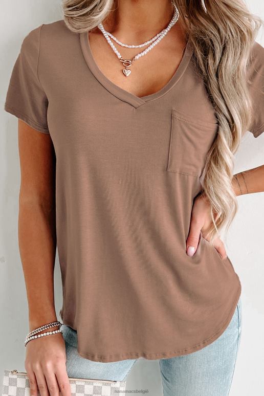 rokerig taupe T-shirt met v-hals NanaMacs HPTT697