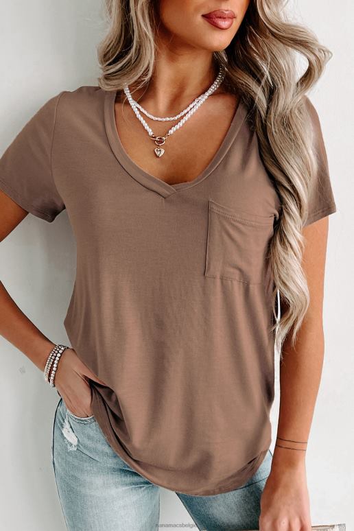 rokerig taupe T-shirt met v-hals NanaMacs HPTT697