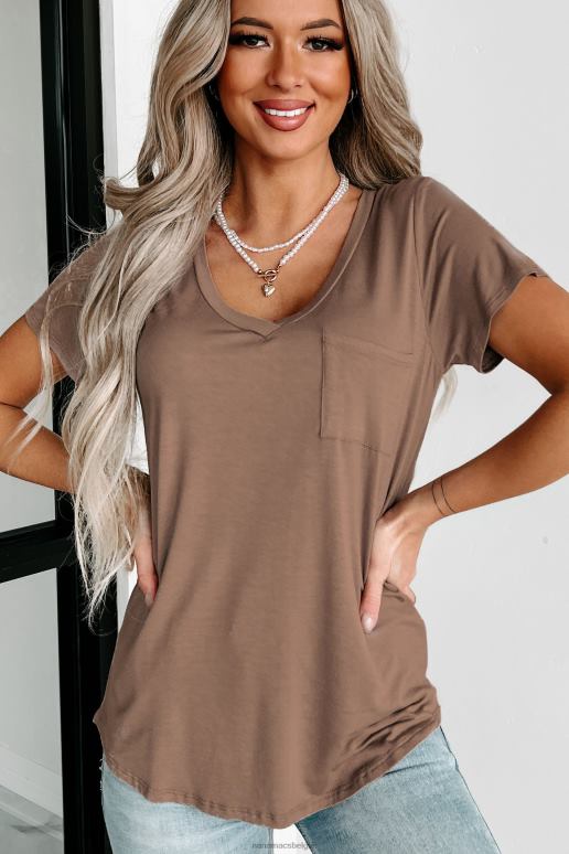 rokerig taupe T-shirt met v-hals NanaMacs HPTT697