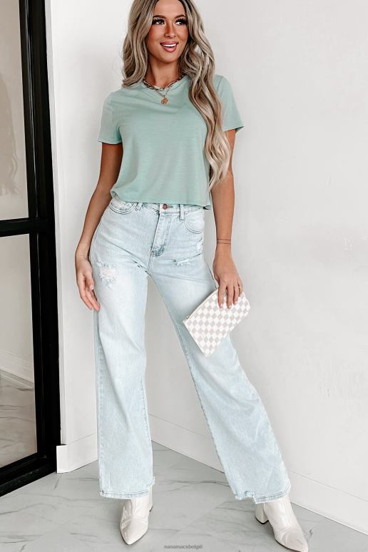 stoffig blauw slub gebreid crop-t-shirt NanaMacs HPTT622