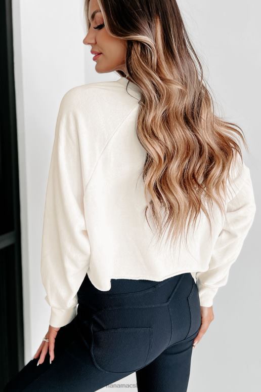 Franse vanille cropped pullover met onafgewerkte zoom NanaMacs HPTT643