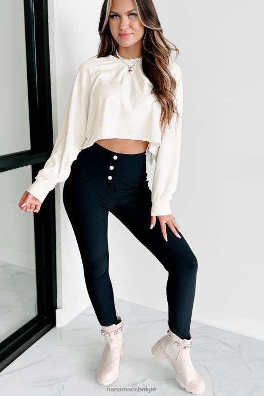 Franse vanille cropped pullover met onafgewerkte zoom NanaMacs HPTT643