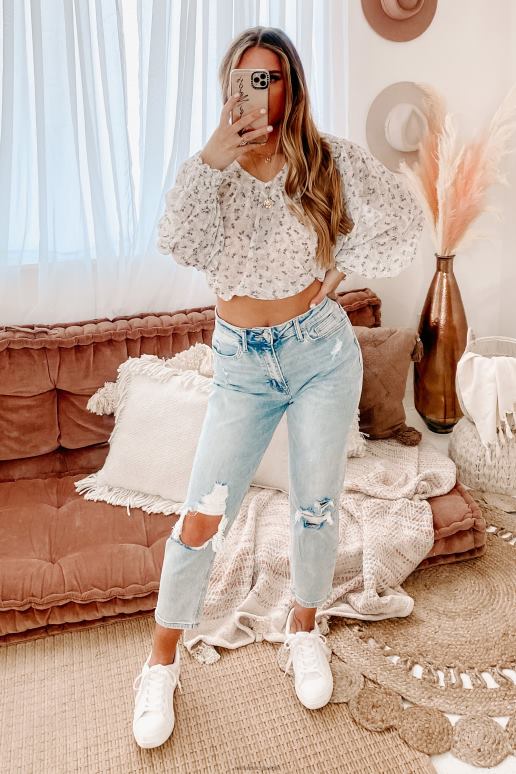 gebroken wit midweek mantra top met lange mouwen en print NanaMacs HPTT992