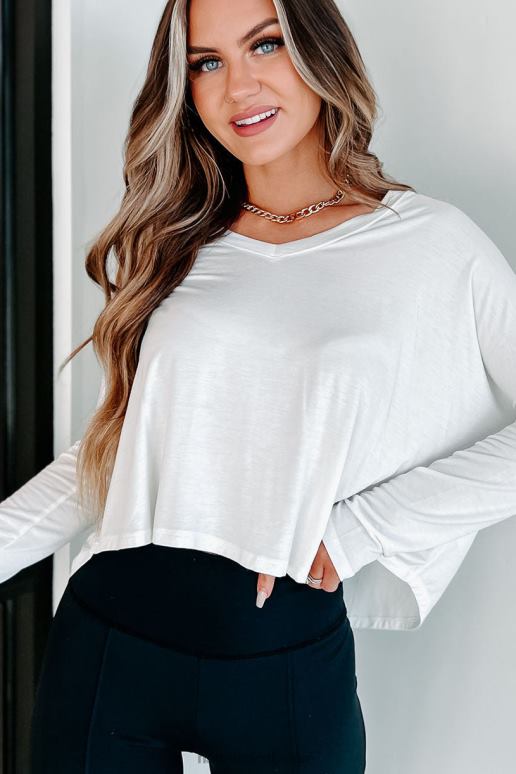 gebroken wit ride the line top met v-hals en lange mouwen NanaMacs HPTT720