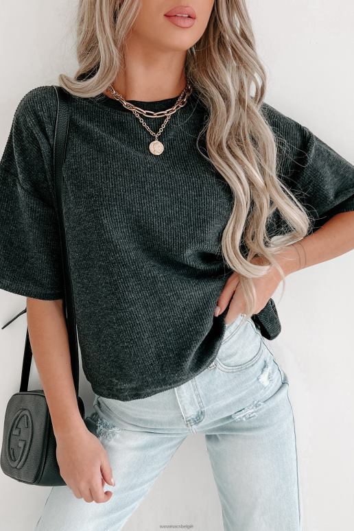 houtskool geribbelde top met korte mouwen NanaMacs HPTT624