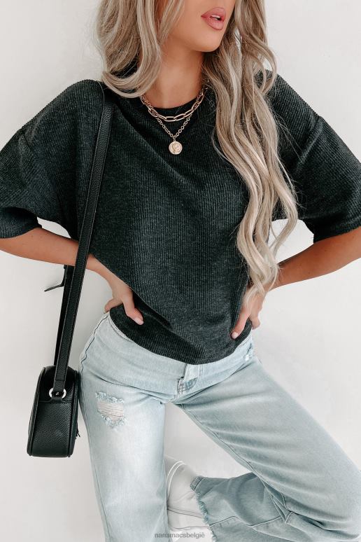 houtskool geribbelde top met korte mouwen NanaMacs HPTT624