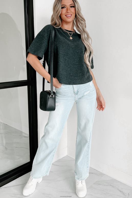 houtskool geribbelde top met korte mouwen NanaMacs HPTT624