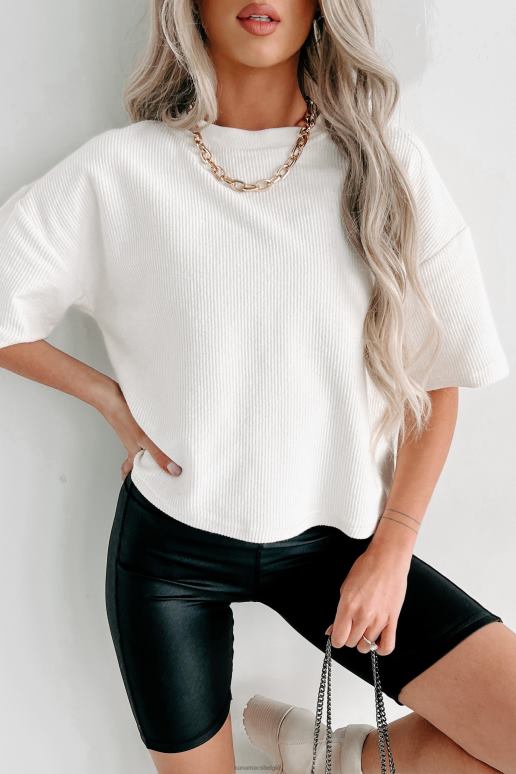 ivoor geribbelde top met korte mouwen NanaMacs HPTT692