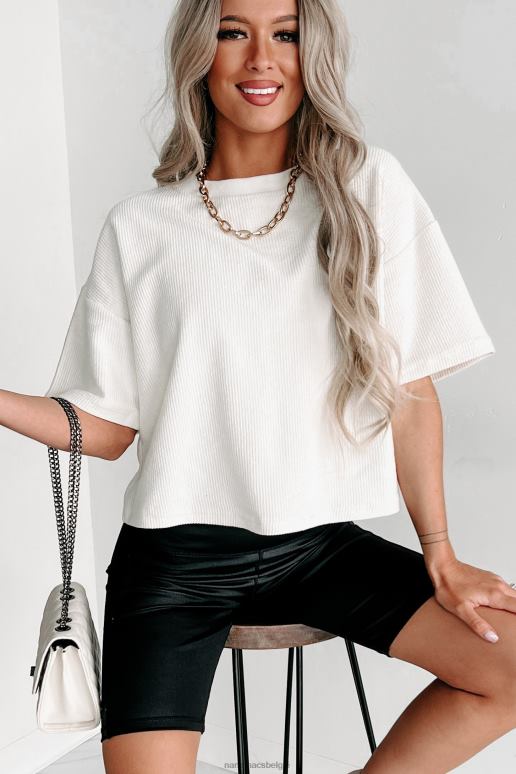 ivoor geribbelde top met korte mouwen NanaMacs HPTT692