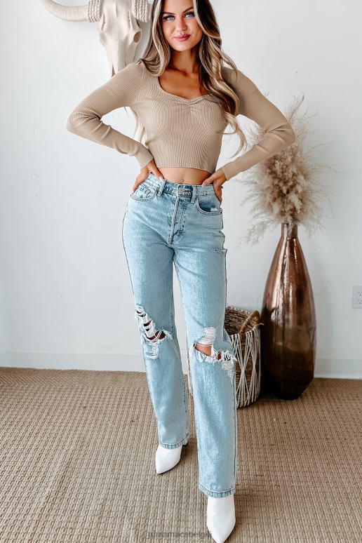 khaki geruchtenmolen geribbelde top met lange mouwen NanaMacs HPTT716