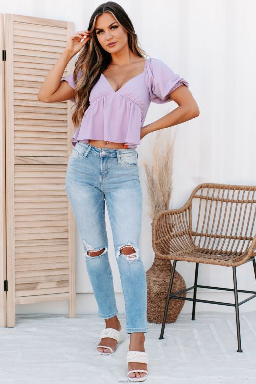 lavendel zachte overredingskracht babydoll top met pofmouwen NanaMacs HPTT1322