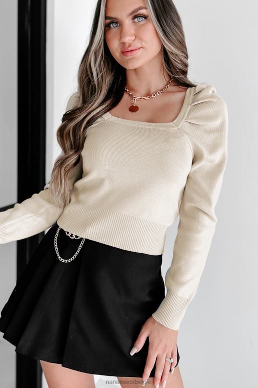 licht taupe herfst esthetische trui met vierkante hals NanaMacs HPTT1284