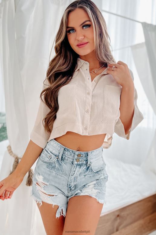 licht taupe onconventionele ideeën oversized cropped button-down NanaMacs HPTT966