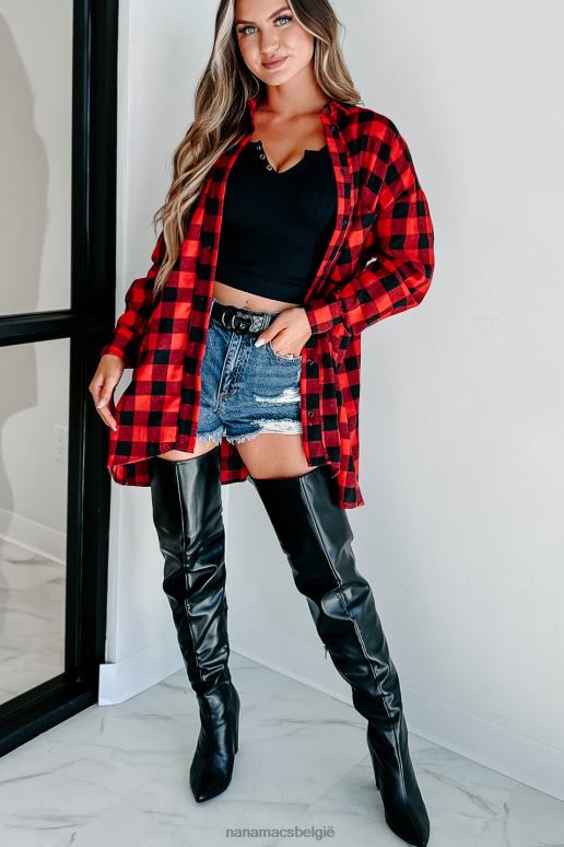 rood wachtend dichtbij geruite top met lange mouwen NanaMacs HPTT1764