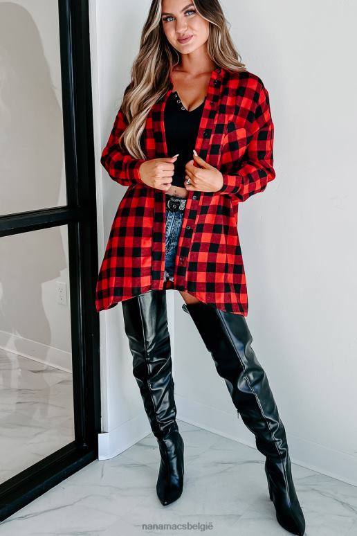rood wachtend dichtbij geruite top met lange mouwen NanaMacs HPTT1764