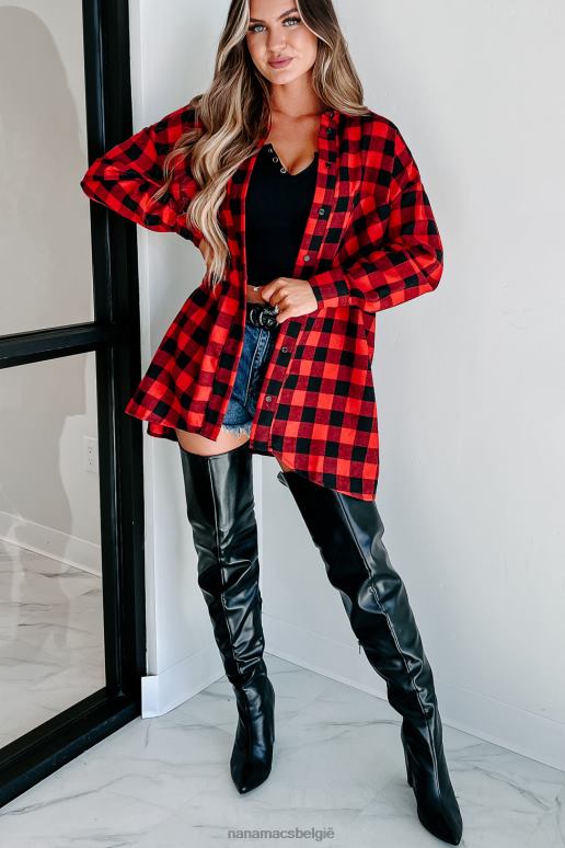rood wachtend dichtbij geruite top met lange mouwen NanaMacs HPTT1764