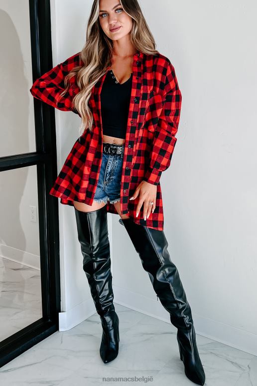rood wachtend dichtbij geruite top met lange mouwen NanaMacs HPTT1764