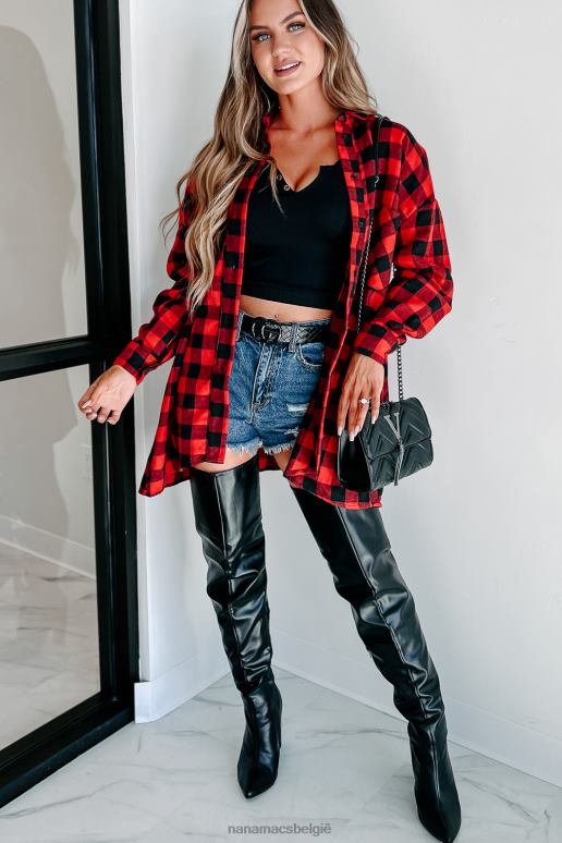 rood wachtend dichtbij geruite top met lange mouwen NanaMacs HPTT1764