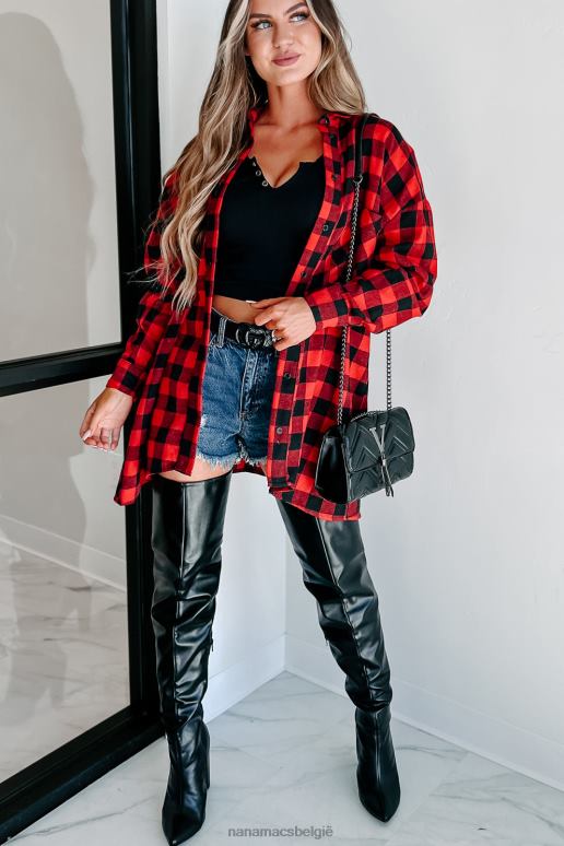 rood wachtend dichtbij geruite top met lange mouwen NanaMacs HPTT1764