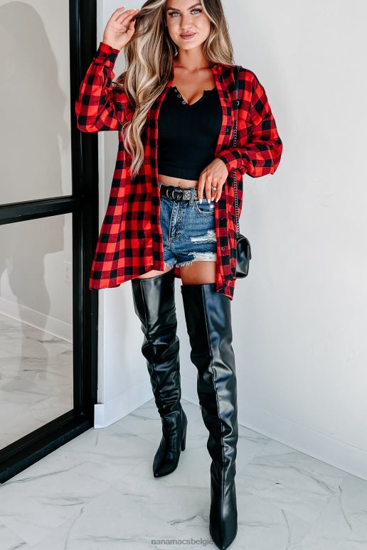 rood wachtend dichtbij geruite top met lange mouwen NanaMacs HPTT1764