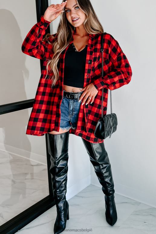 rood wachtend dichtbij geruite top met lange mouwen NanaMacs HPTT1764