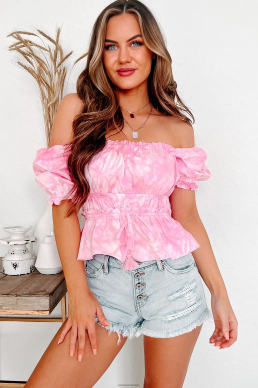 roze prachtige bobbelige elastische taille tie-dye top NanaMacs HPTT964