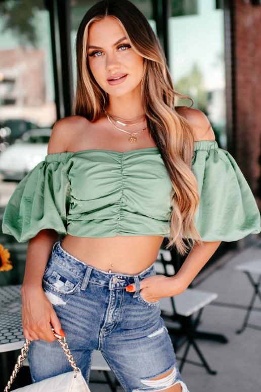 verstandig magnifieke glanzende top met pofmouwen NanaMacs HPTT1248