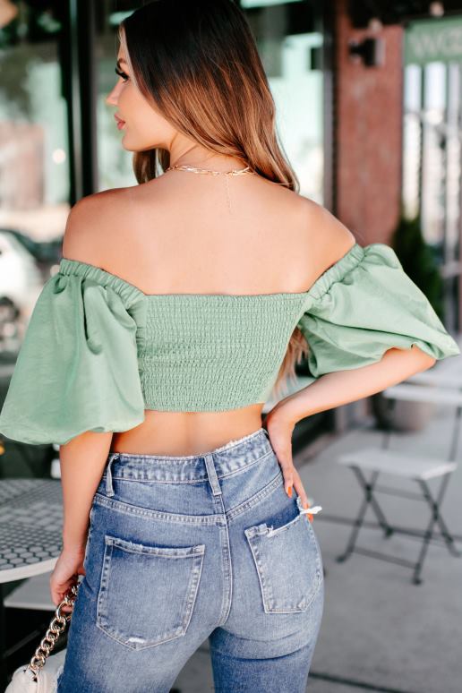 verstandig magnifieke glanzende top met pofmouwen NanaMacs HPTT1248