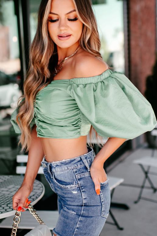 verstandig magnifieke glanzende top met pofmouwen NanaMacs HPTT1248