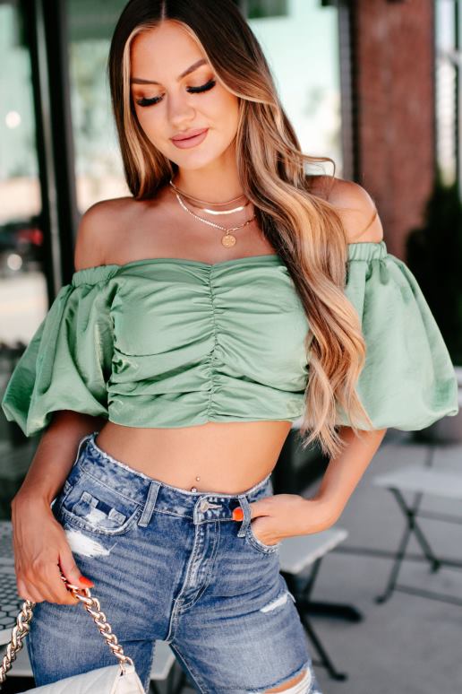 verstandig magnifieke glanzende top met pofmouwen NanaMacs HPTT1248