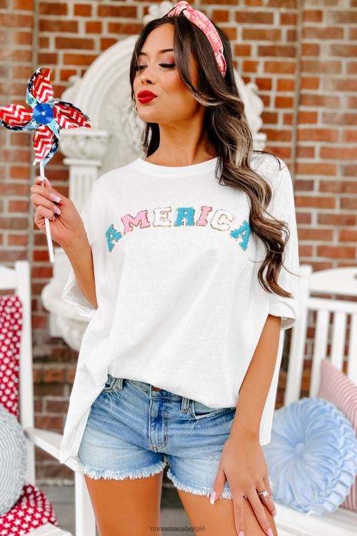 wit American Cutie oversized patch grafische top NanaMacs HPTT952