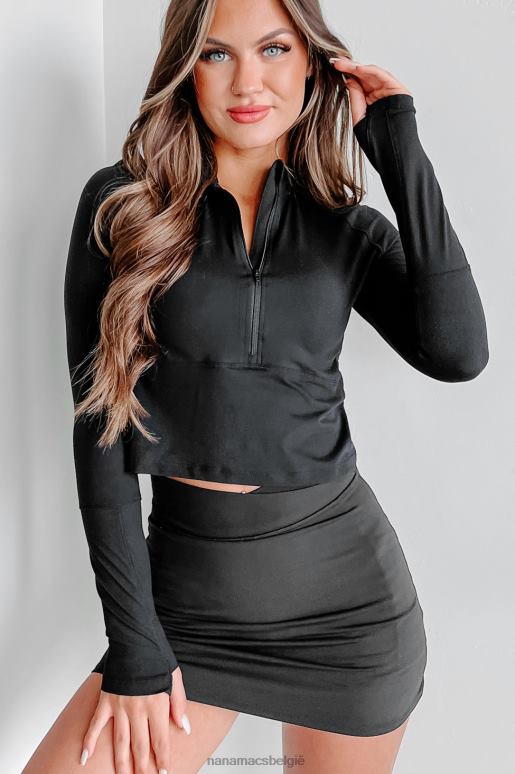 zwart calorieën verbranden top met halve rits en lange mouwen NanaMacs HPTT890