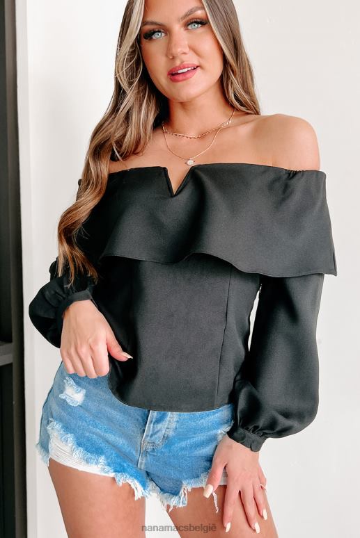zwart goddelijke stijl off-shoulder top NanaMacs HPTT829