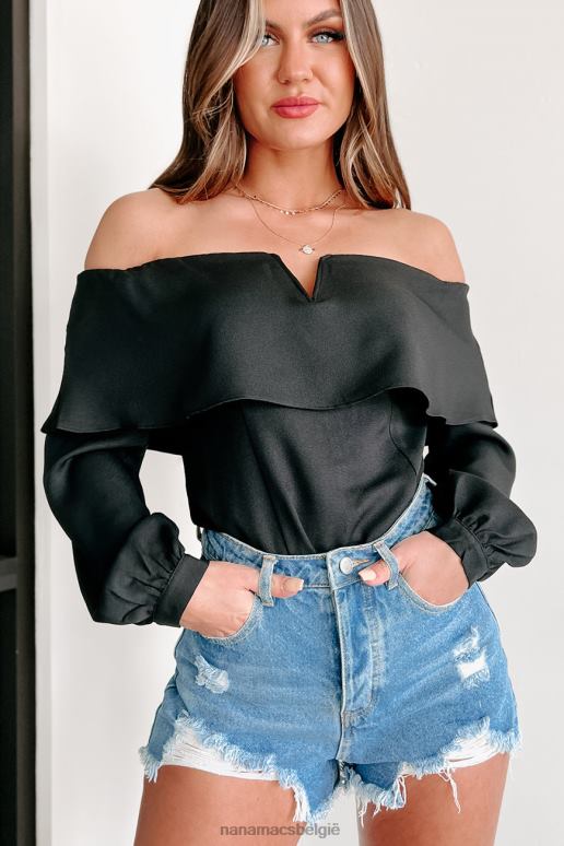 zwart goddelijke stijl off-shoulder top NanaMacs HPTT829