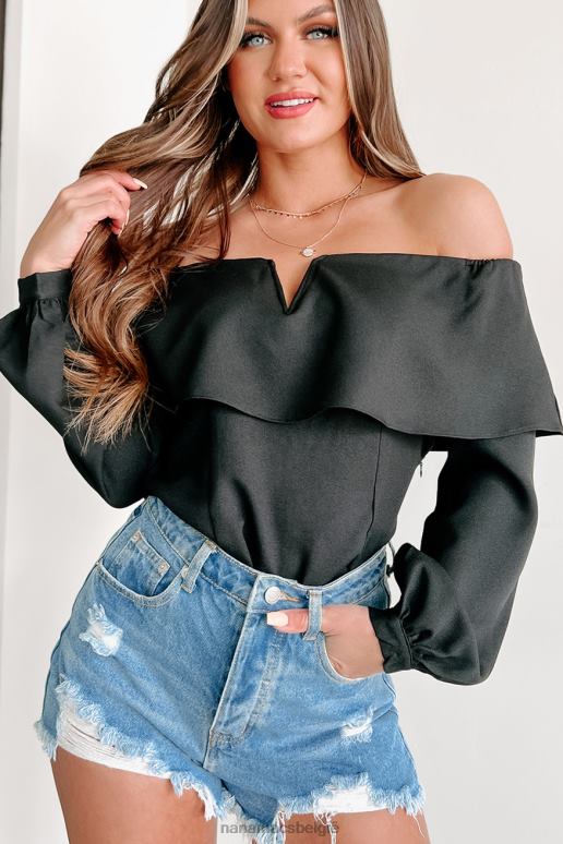 zwart goddelijke stijl off-shoulder top NanaMacs HPTT829