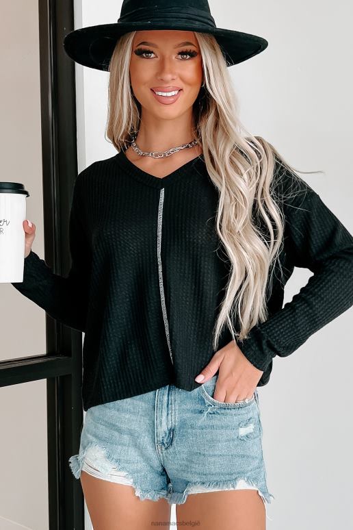 zwart goede staat van dienst wafeltop met lange mouwen NanaMacs HPTT936