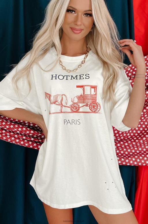 gebroken wit hotmes oversized verontruste parodie grafische t-shirt NanaMacs HPTT804