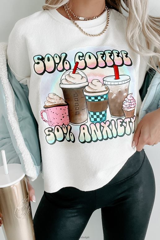 ivoor 50% koffie 50% angst grafische top met korte mouwen en koord NanaMacs HPTT3594