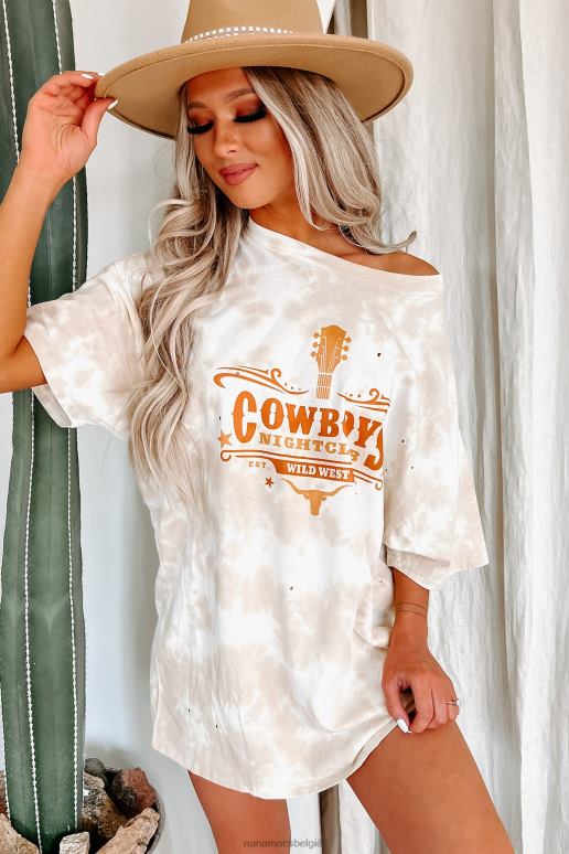 khaki cowboys night club oversized distressed tie-dye grafisch t-shirt NanaMacs HPTT1072