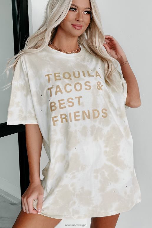 khaki tequila taco's best friends oversized, distressed tie-dye grafisch t-shirt NanaMacs HPTT1083