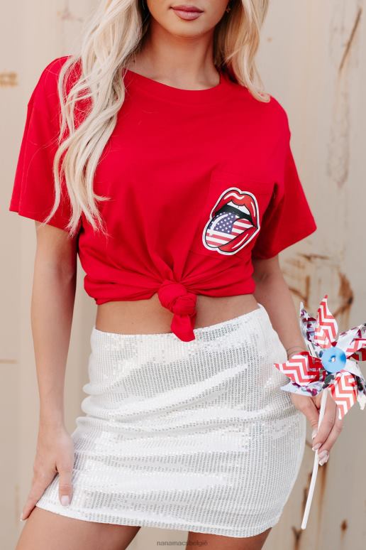 rood tongen uit ronde hals zak grafisch T-shirt NanaMacs HPTT841