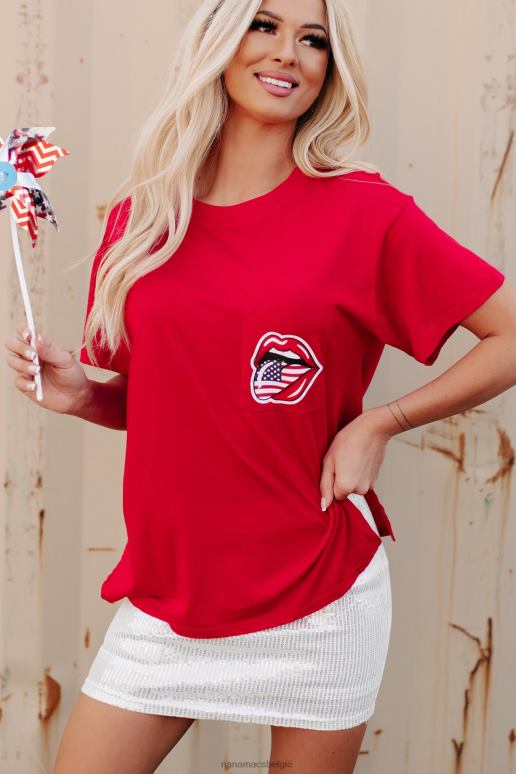 rood tongen uit ronde hals zak grafisch T-shirt NanaMacs HPTT841