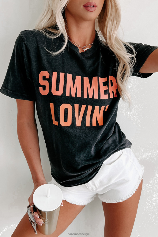 wijnoogst zwart summer lovin vintage wassing grafisch t-shirt NanaMacs HPTT832