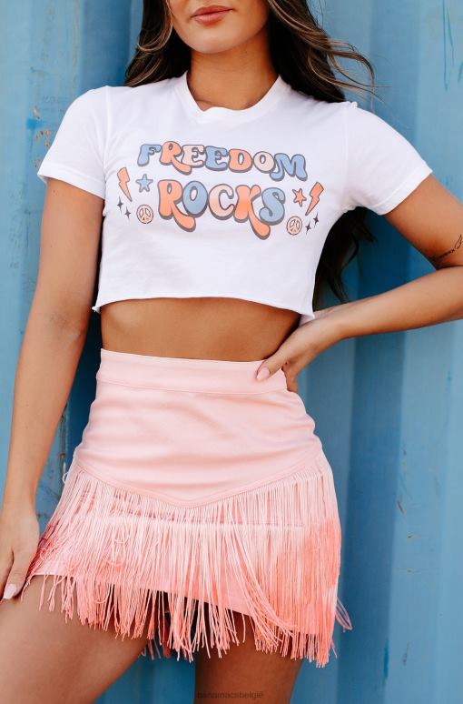 wit Freedom forever cropped T-shirt met onafgewerkte zoom NanaMacs HPTT811