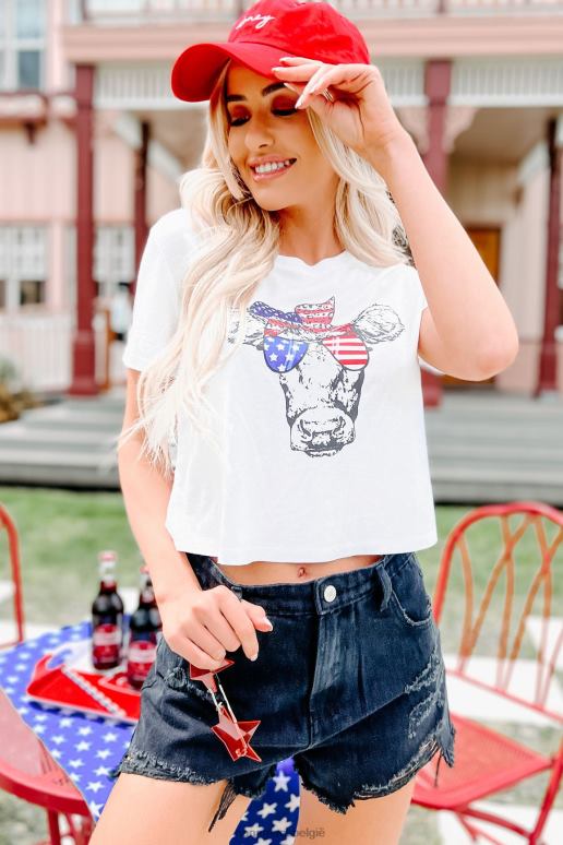 wit a-moo-rica cropped koe grafisch T-shirt NanaMacs HPTT1090