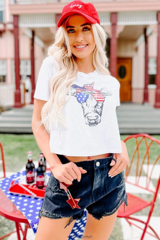wit a-moo-rica cropped koe grafisch T-shirt NanaMacs HPTT1090